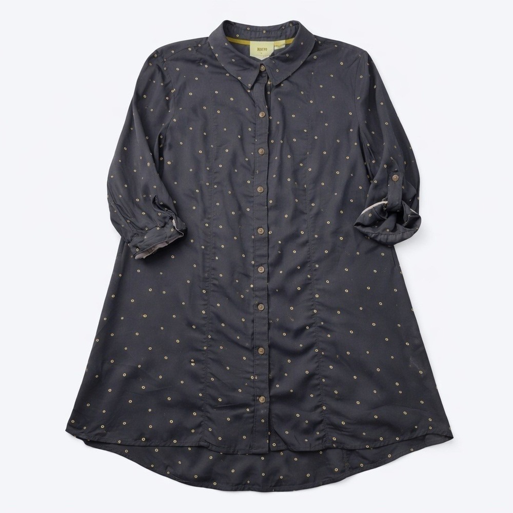 Maeve Anthropologie Womens M Monika Tunic Blouse Navy Dot Modal Button Front - Picture 1 of 8